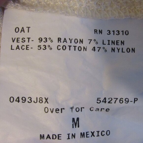 AB Studio Lace Flyaway Vest Women's Medium Oatmeal Linen Blend Open Front Draped - Picture 7 of 8